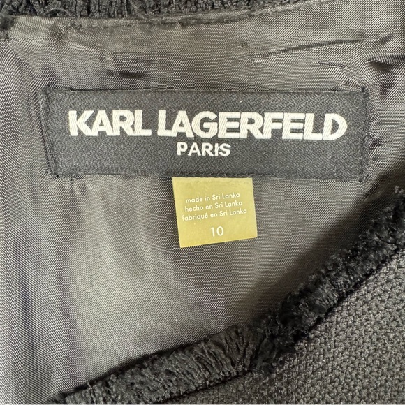NWT Karl Lagerfeld Black Tweed Sheath Dress with Fringe Detail - Picture 9 of 12